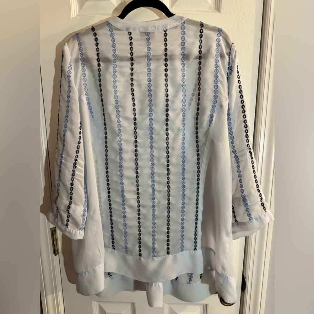 J. Jill Women’s Tunic Blouse V-Neck 3/4 Sleeve Geometric Print Blue Size Large - Picture 3 of 13
